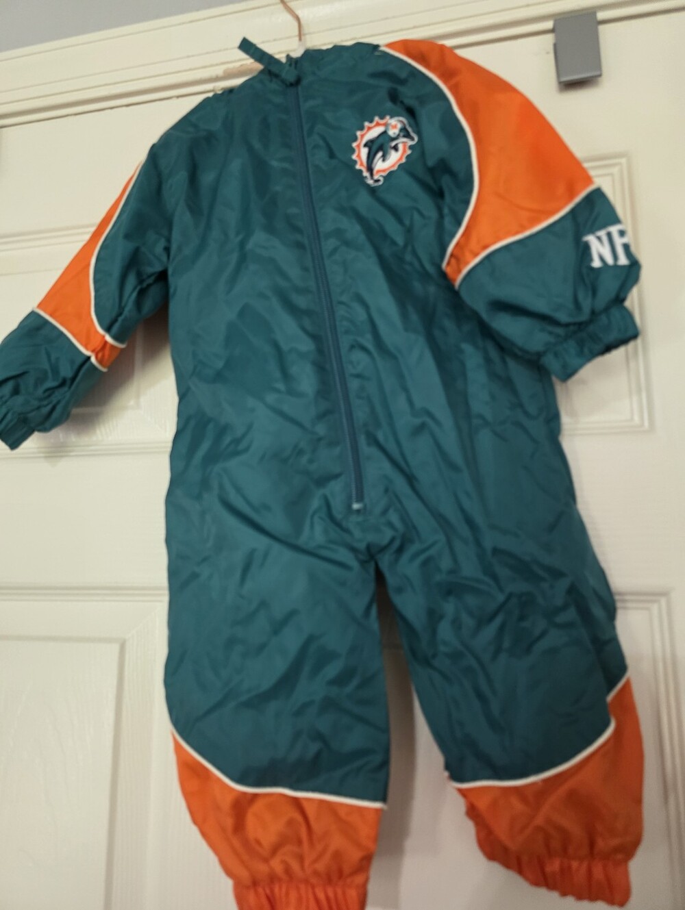Vintage NFL Miami Dolphins Infant Hooded one piece track suit Front Zip 6-9 M